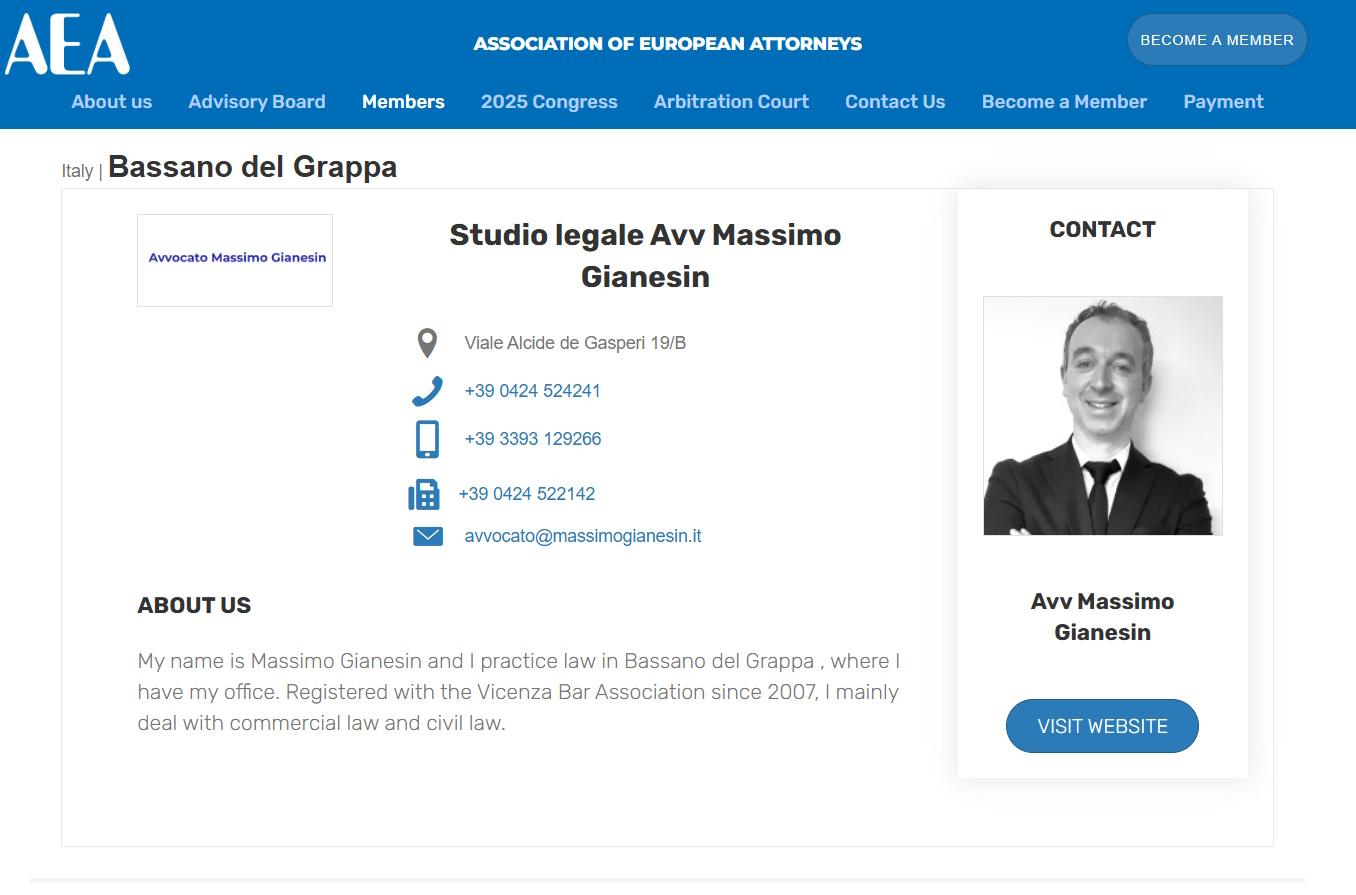 AEA – Association of European Attorneys – profilo Avv. Gianesin